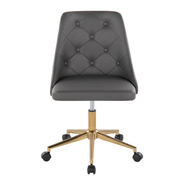 English Elm Marche Modern Swivel Task Chair In Grey Faux Leather With Gold Base & Smooth Casters For Home Office B116135734