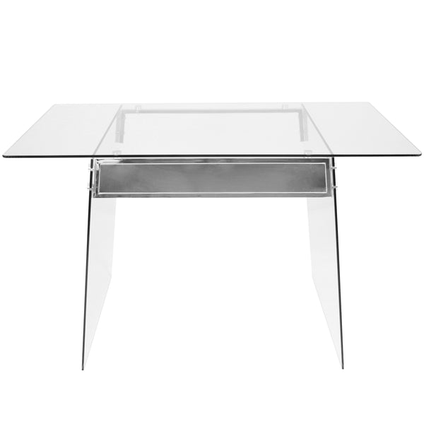 English Elm Glacier Tempered Glass Desk with Chrome Accents by LumiSource — Contemporary 52" WOW-Factor Workspace B116135782