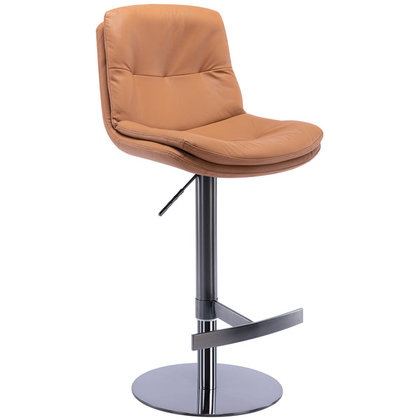 English Elm Swivel Stainless Steel Bar Stool with Faux Leather Backrest, Adjustable Height 21.7-31.5" Comfort Seat Brown W2195135497