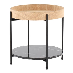 English Elm Daniella Round End Table – Contemporary Black Metal Frame, Natural Wood Top & Faux Black Marble Shelf (19") B116135841