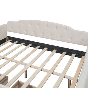 English Elm Full Full Size Upholstered Tufted Daybed with Drawers, Beige Linen, Wingback Glam Design, 400lb Capacity GX001326AAA