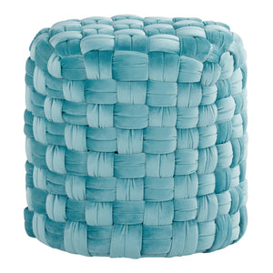 English Elm Braided Ice Blue Velvet Round Ottoman - Modern Design, Plush Comfort, Versatile Accent Piece 18" B116135817