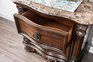 English Elm 1pc Nightstand Elegant Brown Cherry Solid Wood 2-Drawer Traditional Marble Top Felt-Lined Drawer B011135533