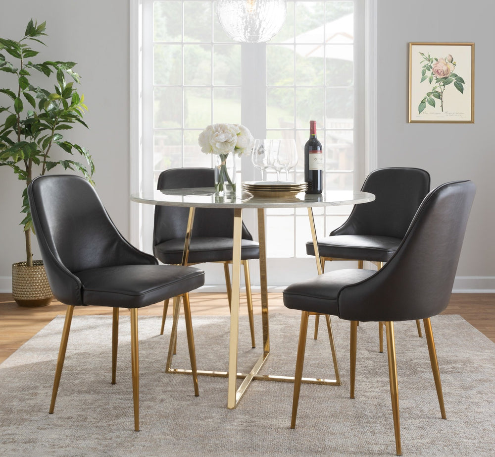 English Elm Marcel Glam Dining Chairs Set Of 2 - Chic Grey Faux Leather & Gold Frame For Modern Elegance B116135670