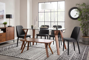 English Elm Folia Walnut Wood Mid-Century Bench by LumiSource — 44" Two-Seater, Sleek Retro Design for Entryway B116135594