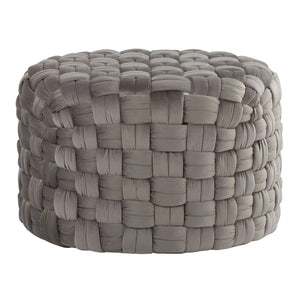 English Elm Braided Round Velvet Ottoman 24" by LumiSource — Stylish Braided Design, Foam-Padded Multiuse Seat Grey B116135820