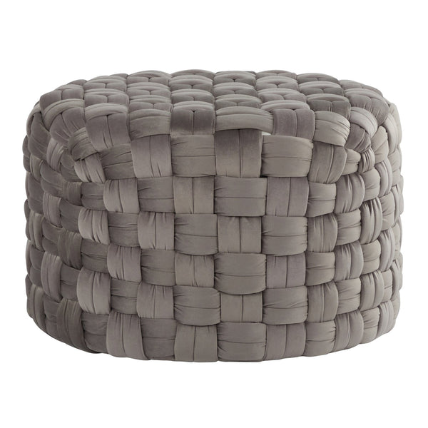English Elm Braided Round Velvet Ottoman 24" by LumiSource — Stylish Braided Design, Foam-Padded Multiuse Seat Grey B116135820