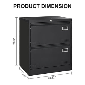 English Elm 2 Drawer Locking Metal File Cabinet Matte Black Powder Coat for Modern Home Office W1247P160450
