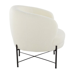 English Elm Chloe Modern Accent Chair White Sherpa Upholstery with Cushioned Seat and Black Metal Frame, Sleek Rounded Backrest — Contemporary Comfort B116135637