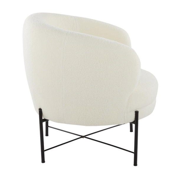 English Elm Chloe Modern Accent Chair White Sherpa Upholstery with Cushioned Seat and Black Metal Frame, Sleek Rounded Backrest — Contemporary Comfort B116135637