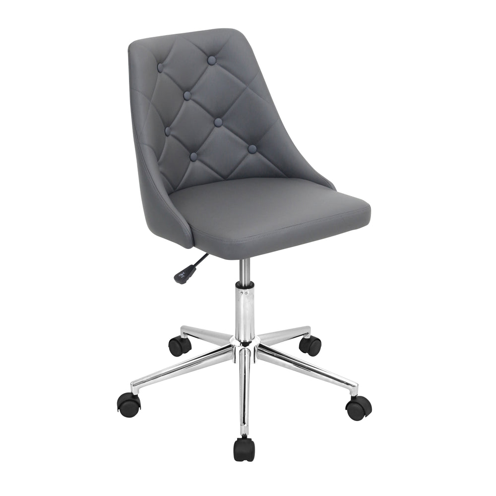 English Elm Marche Grey Faux Leather Office Chair — Adjustable Height, 360° Swivel, Button Tufted Backrest, Chrome Base B116135732