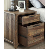 English Elm 1 Piece Nightstand Only Transitional Rustic Natural Tone Solid Wood Felt Lined Drawers Metal Handles Black Bar Pull Bedroom Furniture