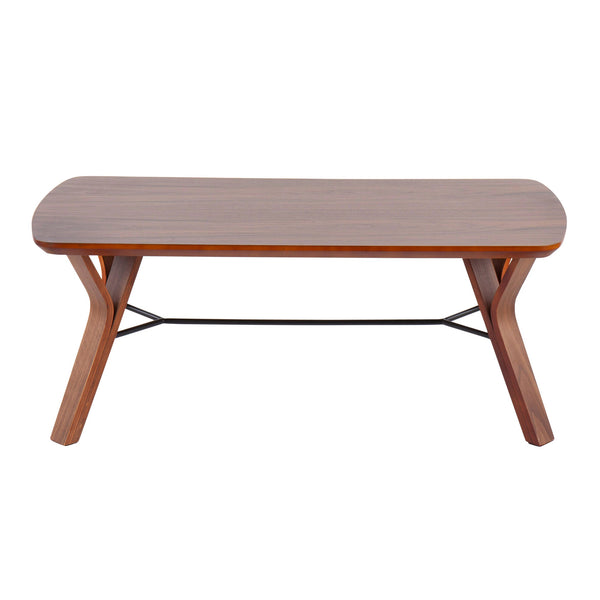 English Elm Folia Walnut Wood Mid-Century Bench by LumiSource — 44" Two-Seater, Sleek Retro Design for Entryway B116135594