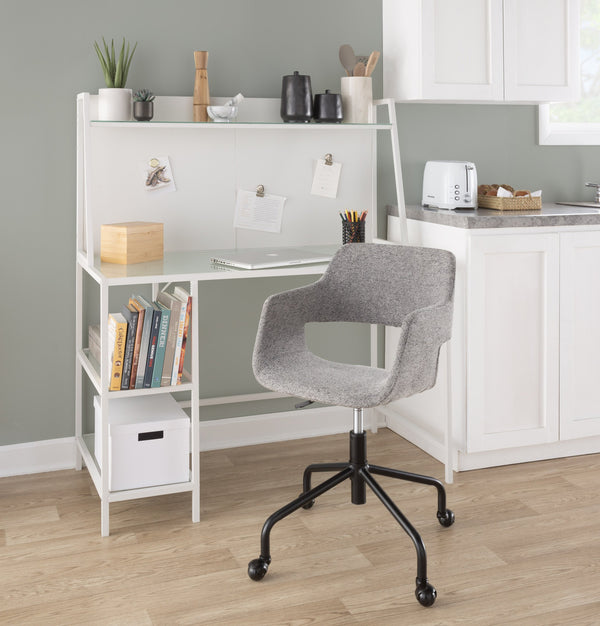 English Elm Geo Geo Tier Contemporary Glass Desk with Metal Frame and Storage Shelves for Modern Home Office White B116135771