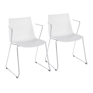 English Elm Matcha Contemporary Chair Set by LumiSource — Sleek Polypropylene Seat with Chrome Base, 2-Piece White B116135627