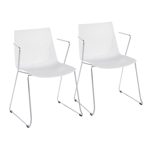 English Elm Matcha Contemporary Chair Set by LumiSource — Sleek Polypropylene Seat with Chrome Base, 2-Piece White B116135627