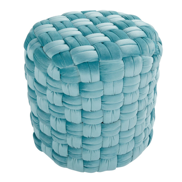 English Elm Braided Ice Blue Velvet Round Ottoman - Modern Design, Plush Comfort, Versatile Accent Piece 18" B116135817