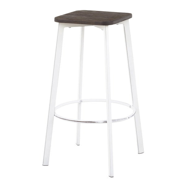 English Elm Clara Industrial Square Barstools - Vintage White Metal & Espresso Bamboo, Set Of 2 For Chic Spaces B116135584