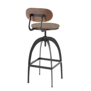 English Elm Dakota Industrial Mid-Back Barstool – Adjustable Height Bamboo Seat, Distressed Brown Wood, Sturdy Black Metal Base with Footrest B116135603