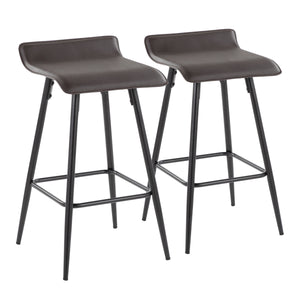 English Elm Ale 26" Counter Stool Set of 2 — Contemporary Espresso PU Low-Back Seats with Black Steel Frame B116135547