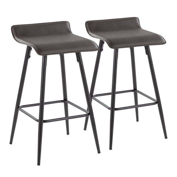 English Elm Ale 26" Counter Stool Set of 2 — Contemporary Espresso PU Low-Back Seats with Black Steel Frame B116135547