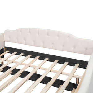 English Elm Full Full Size Upholstered Tufted Daybed with Twin Trundle, Beige Linen, Wingback Design, Durable Frame, Glamorous Accent Piece GX001327AAA