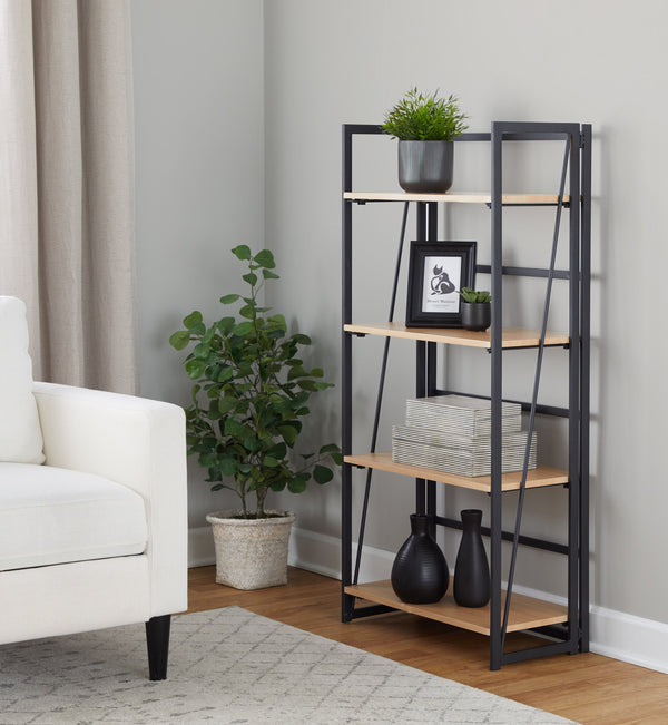 English Elm Dakota Rustic-Modern Bookcase with Distressed Wood Top & Black Metal Frame, 4 Open Shelves, 54" B116135719
