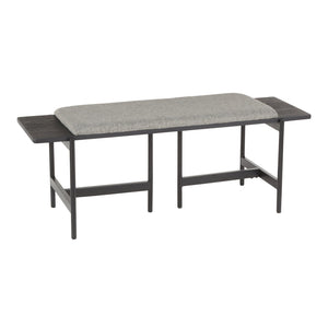 English Elm Chloe Modern Two-Seat Bench in Grey Fabric with Black Metal Frame & Distressed Wood Accents by LumiSource B116135592