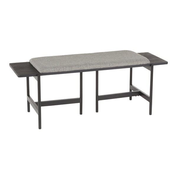 English Elm Chloe Modern Two-Seat Bench in Grey Fabric with Black Metal Frame & Distressed Wood Accents by LumiSource B116135592