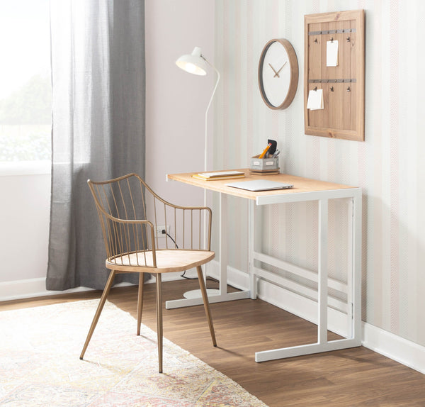 English Elm Roman Industrial Bamboo Desk with White Metal Frame, 49" Fixed-Height Workstation, Natural Finish B116135780