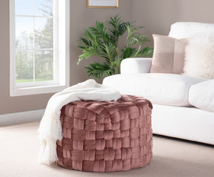 English Elm Braided Round 24" Ottoman In Luxurious Blush Pink Velvet - Chic Multi-Purpose Accent For Any Space B116135822