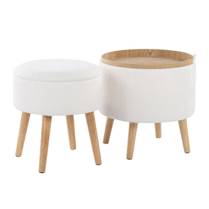 English Elm Tray Cream Storage Ottoman with Stool by LumiSource — Contemporary Fabric, Removable Lids, Wood Tray Legs (19x13x19) B116135829