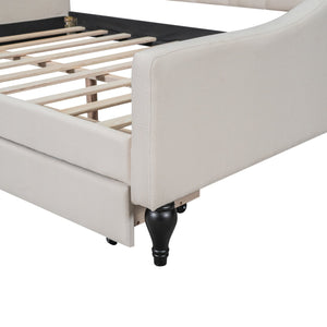 English Elm Full Full Size Upholstered Tufted Daybed with Drawers, Beige Linen, Wingback Glam Design, 400lb Capacity GX001326AAA