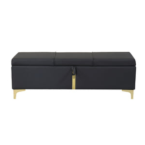 English Elm Elegant Upholstered Storage Ottoman Bench with Metal Legs - Plush Velvet Seat, Hidden Compartment, Modern Entryway Appeal Black 50 L x 16 W x 13 H N733P207788B