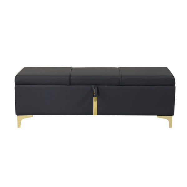 English Elm Elegant Upholstered Storage Ottoman Bench with Metal Legs - Plush Velvet Seat, Hidden Compartment, Modern Entryway Appeal Black 50 L x 16 W x 13 H N733P207788B