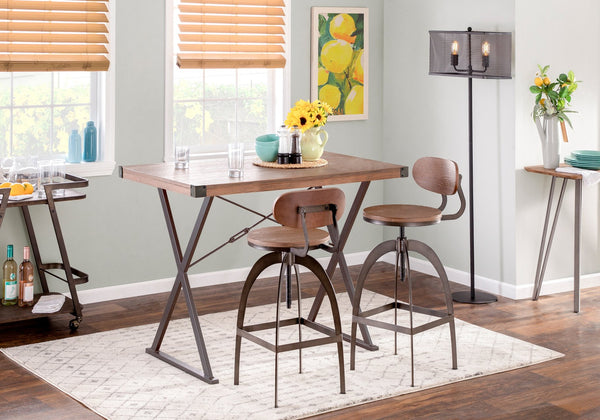 English Elm Dakota Industrial Mid-Back Barstool – Adjustable Height Bamboo Seat, Distressed Brown Wood, Sturdy Black Metal Base with Footrest B116135603