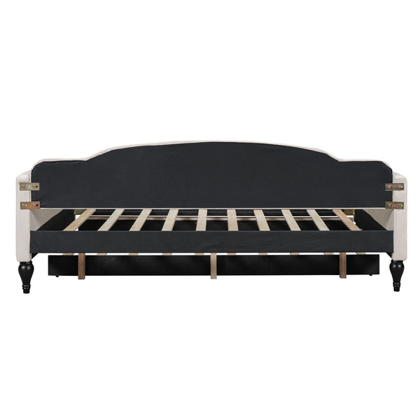 English Elm Full Full Size Upholstered Tufted Daybed with Twin Trundle, Beige Linen, Wingback Design, Durable Frame, Glamorous Accent Piece GX001327AAA