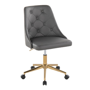 English Elm Marche Modern Swivel Task Chair In Grey Faux Leather With Gold Base & Smooth Casters For Home Office B116135734