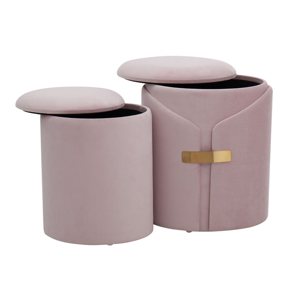 English Elm Dahlia Velvet Nesting Ottoman Set with Gold Accent — Glam Contemporary Duo, Removable Lid, Stylish Upholstery Pink B116135787