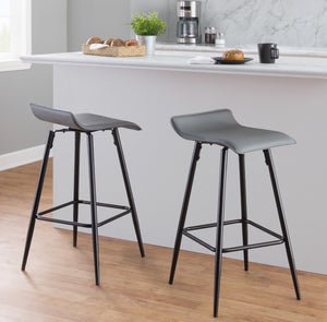 English Elm Ale 26" Contemporary Counter Stools Set of 2 - Grey PU Low Back, Black Steel Frame, Fixed Height B116135546