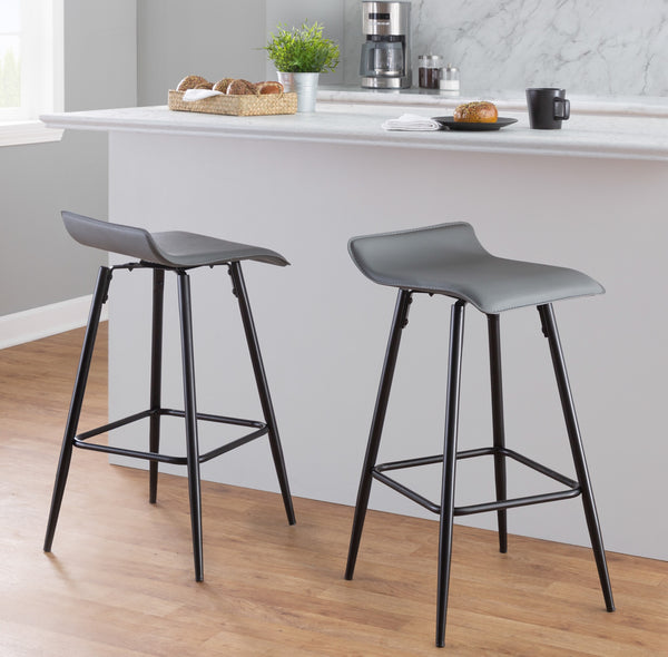 English Elm Ale 26" Contemporary Counter Stools Set of 2 - Grey PU Low Back, Black Steel Frame, Fixed Height B116135546