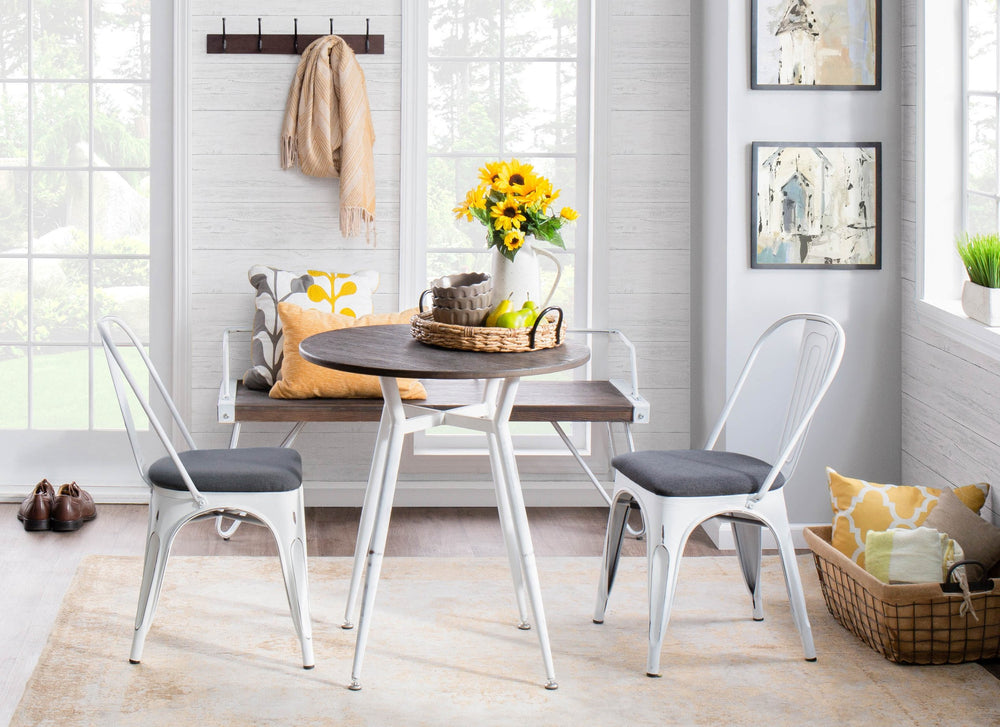 English Elm Clara Industrial Round Dinette Table – Vintage White Metal Base, Espresso Bamboo Top, Seats Four Comfortably B116135689