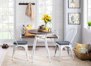 English Elm Clara Industrial Round Dinette Table – Vintage White Metal Base, Espresso Bamboo Top, Seats Four Comfortably B116135689