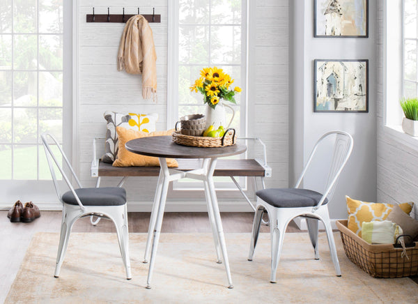 English Elm Clara Industrial Round Dinette Table – Vintage White Metal Base, Espresso Bamboo Top, Seats Four Comfortably B116135689