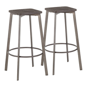 English Elm Clara Industrial Square Barstool Set Of 2 - Antique Metal & Espresso Bamboo - Stylish Comfort For Any Space B116135583