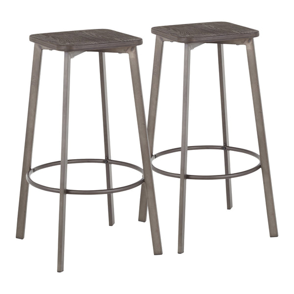 English Elm Clara Industrial Square Barstool Set Of 2 - Antique Metal & Espresso Bamboo - Stylish Comfort For Any Space B116135583