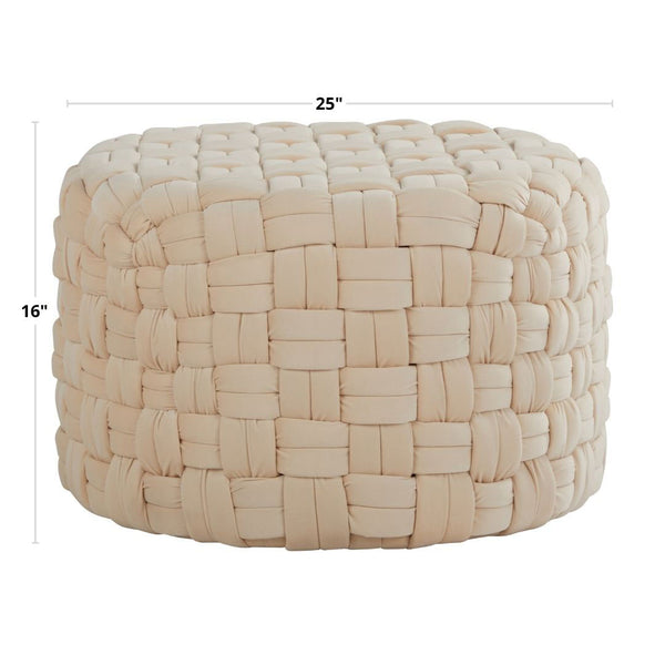 English Elm Braided Round Velvet Ottoman 24" by LumiSource — Stylish Braided Design, Foam-Padded Multiuse Seat Blue B116135821