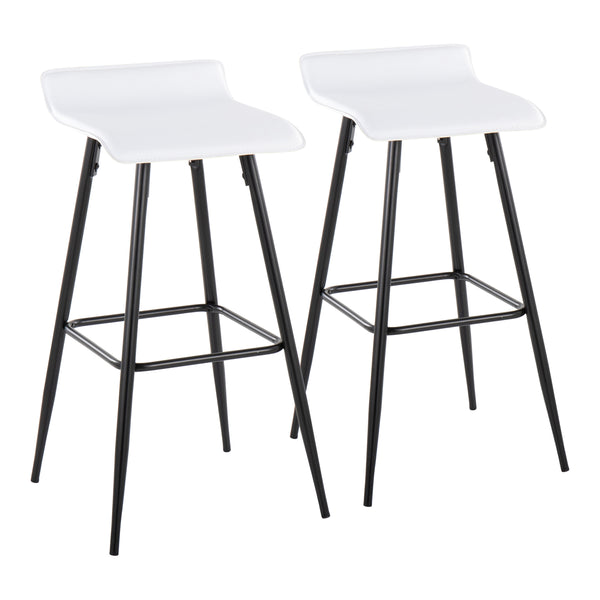 English Elm Ale Modern 30" Fixed-Height Bar Stool Set of 2 with Sleek Black Metal Base and Plush Faux Leather Seat White B116135586