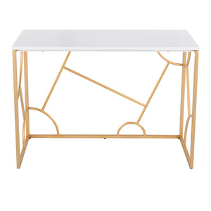 English Elm Constellation Sleek Contemporary Desk with Gold Metal Frame and Wood Top — Modern Home Office Statement White B116135761
