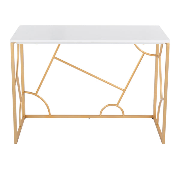 English Elm Constellation Sleek Contemporary Desk with Gold Metal Frame and Wood Top — Modern Home Office Statement White B116135761